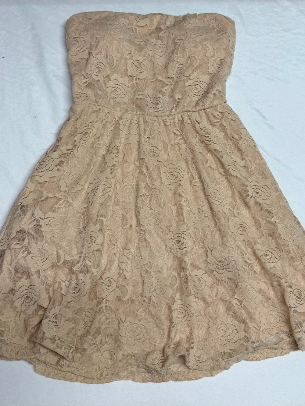 Love Reign Strapless Lace Dress in Nude Beige